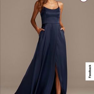 Navy Crepe-Back Satin Spaghetti Strap Bridesmaid Dress